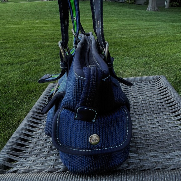 The SAK Belinda Denim Blue Knit Shoulder Bag Preppy Woven Ribbon Straps 13” x 7” - Picture 5 of 16